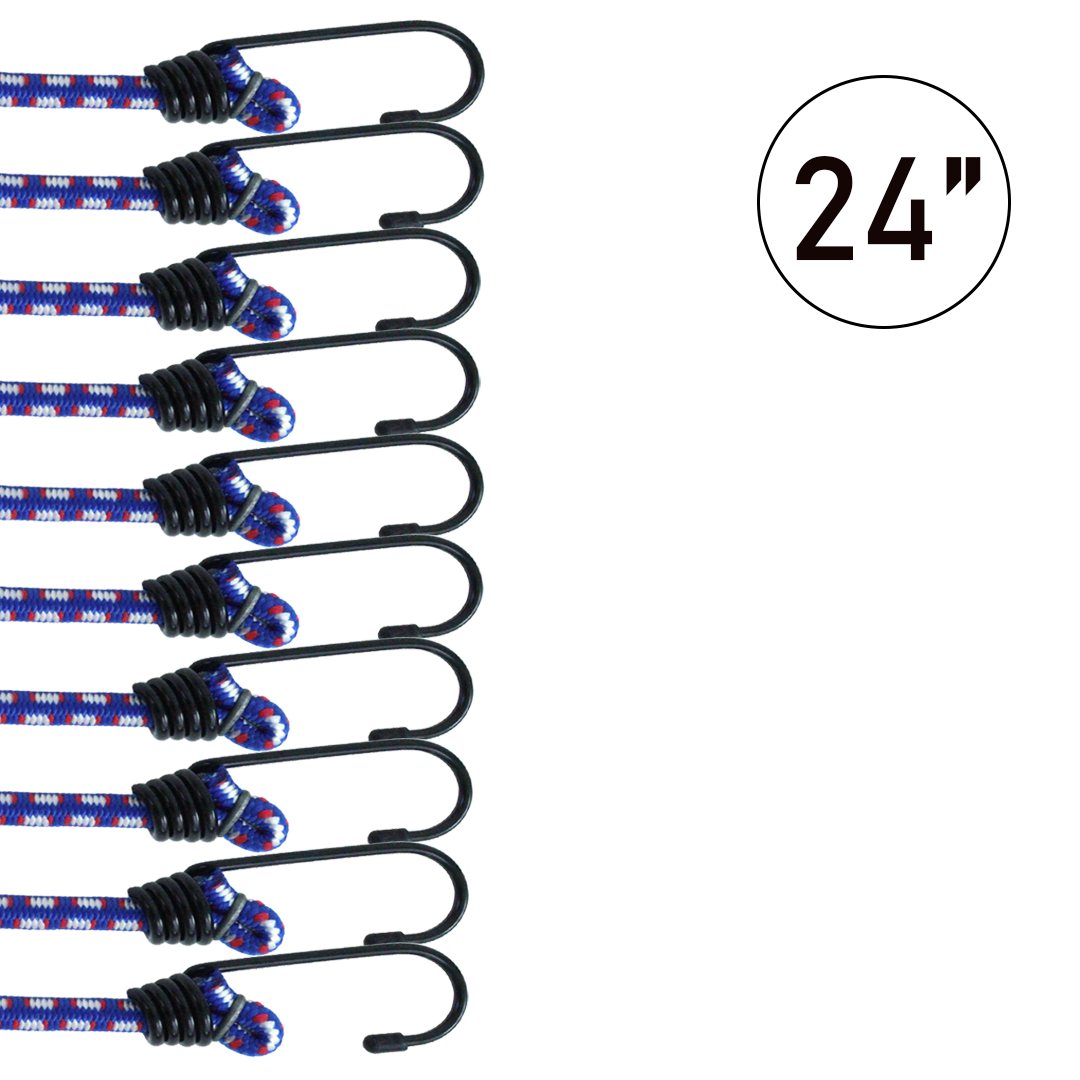 10-Piece 8mm Bungee Cord Set with Steel Core Hooks