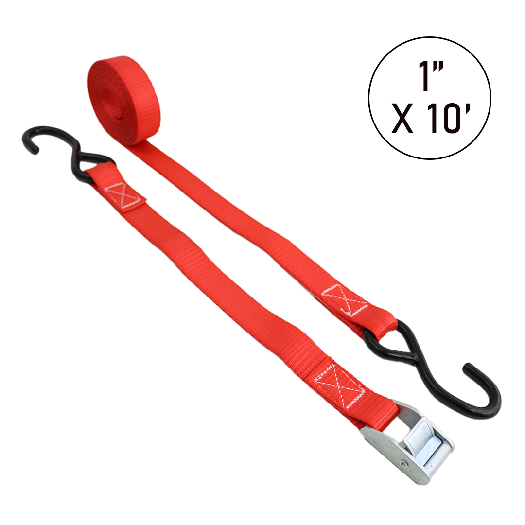 Boxer 1" x 10' Cam Buckle Tie Down - 1100 lbs Strength, Hi-Vis Red