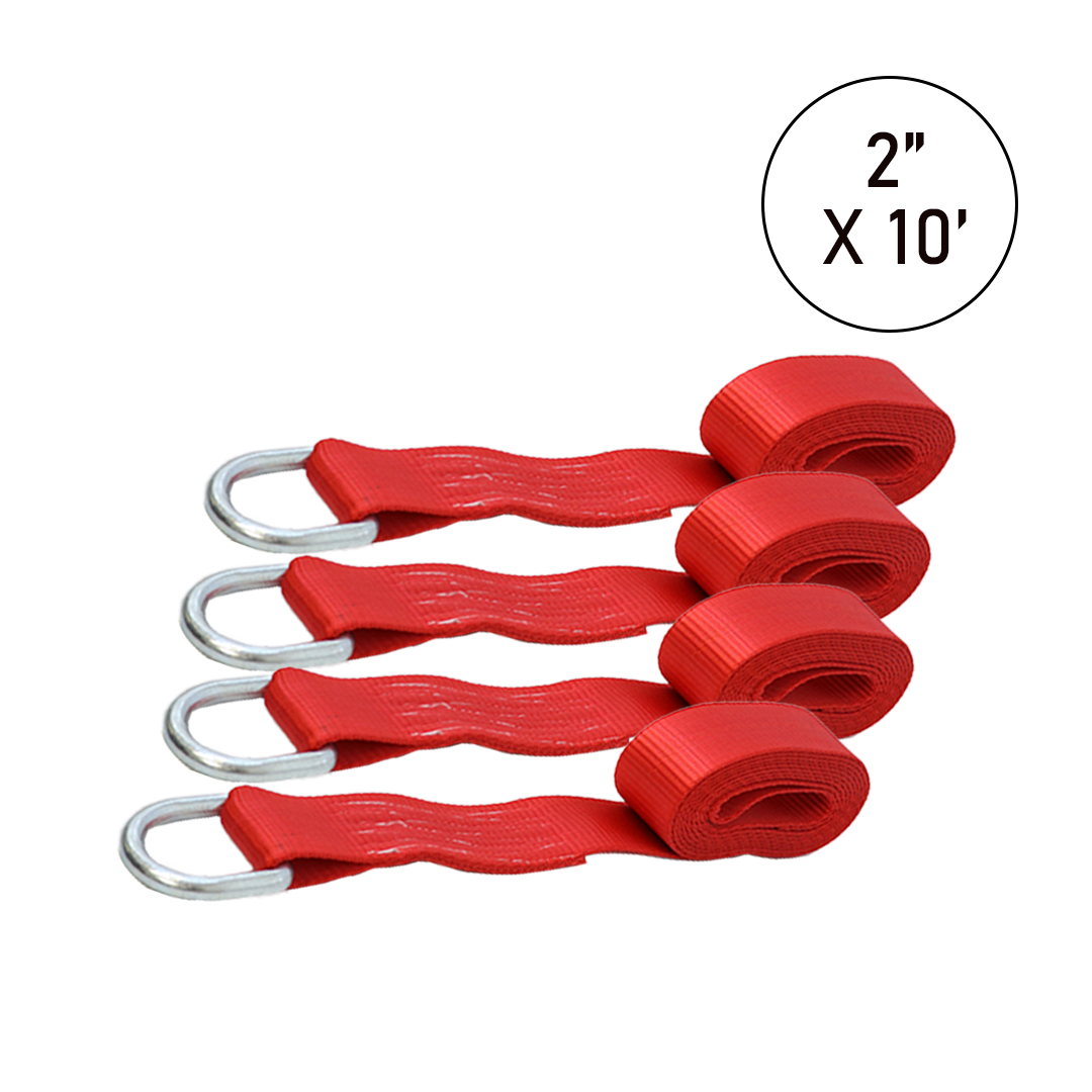 2" x 10' Pro Red Refined Auto Tie Down Set of 4 with Forged D Ring