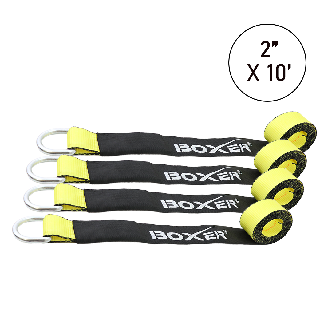 Boxer ProShield 2" x 10' Lasso Auto Tie Down Set of 4, Forged D Ring with Protective Sleeve