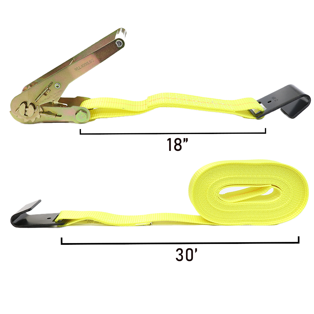 Boxer 4" x 30' Heavy-Duty Ratchet Tie Down with Flat Hooks - 16,200 lbs Breaking Strength