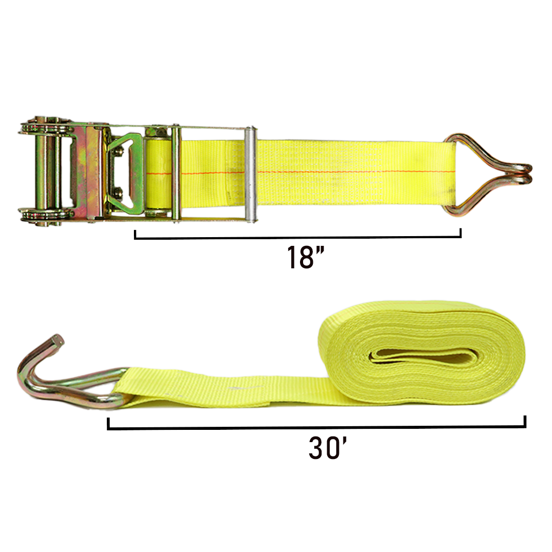 Boxer 4" x 30' Heavy-Duty Ratchet Tie Down with J Hooks - 16,200 lbs Breaking Strength