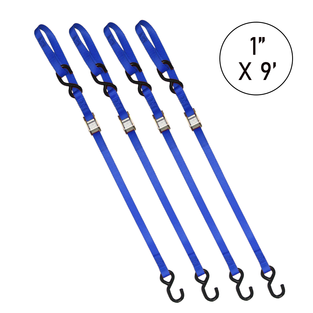 Boxer 1" x 9' Cam Buckle Tie Down - Motorcycle, ATV, UTV Secure Strapping with S Hooks and Loop End, 1500lbs Break Strength, Vibrant Color Options, Crafted in California for Ultimate Confidence