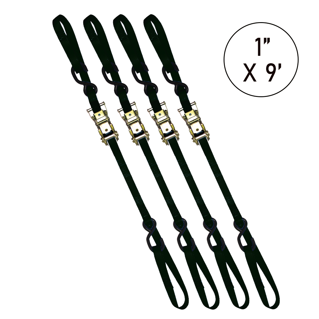 Boxer PowerPro Dual S-Hook 1" x 9' Ratchet Tie Down - 3000lbs Break Strength