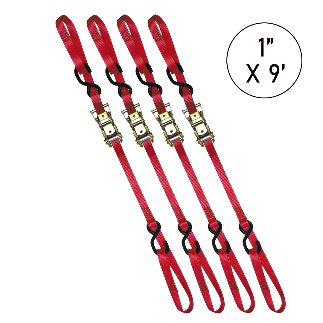 Boxer PowerPro Dual S-Hook 1" x 9' Ratchet Tie Down - 3000lbs Break Strength