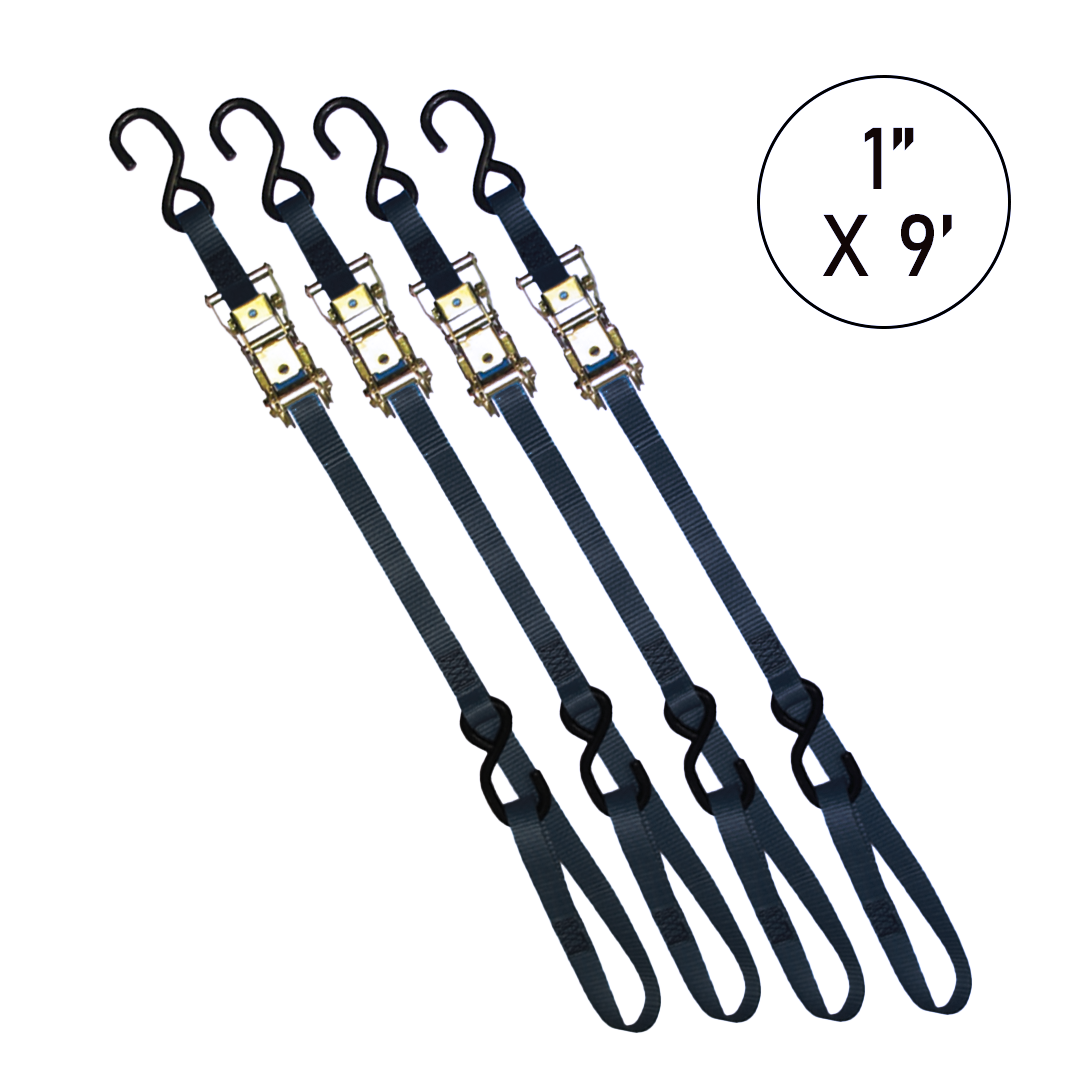 Boxer 1" x 9' Ratchet Tie Down - Enhanced with S Hooks and Loop End, 3000lbs Break Strength, Vibrant Color Options, Crafted with California Confidence