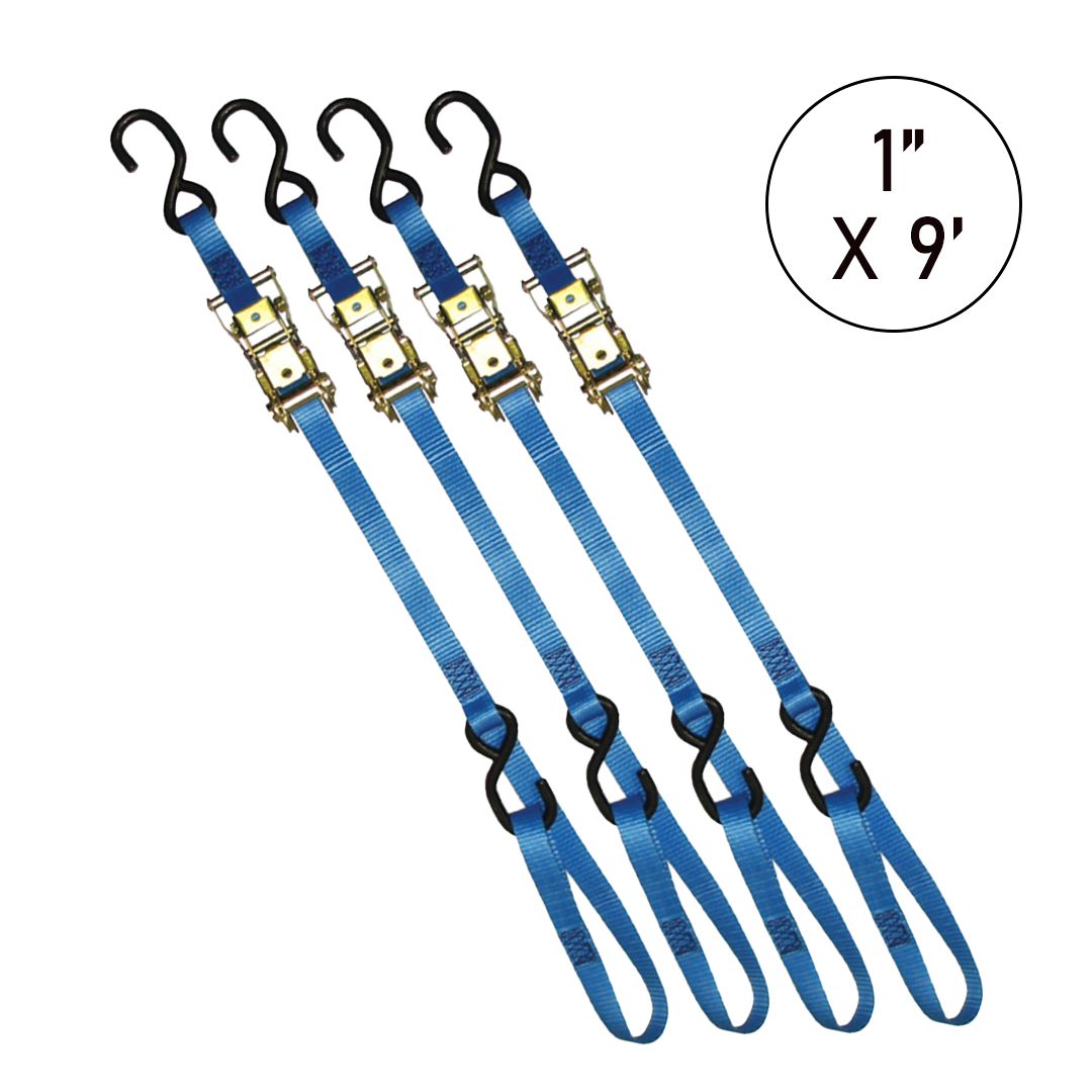 Boxer 1" x 9' Ratchet Tie Down - Enhanced with S Hooks and Loop End, 3000lbs Break Strength, Vibrant Color Options, Crafted with California Confidence