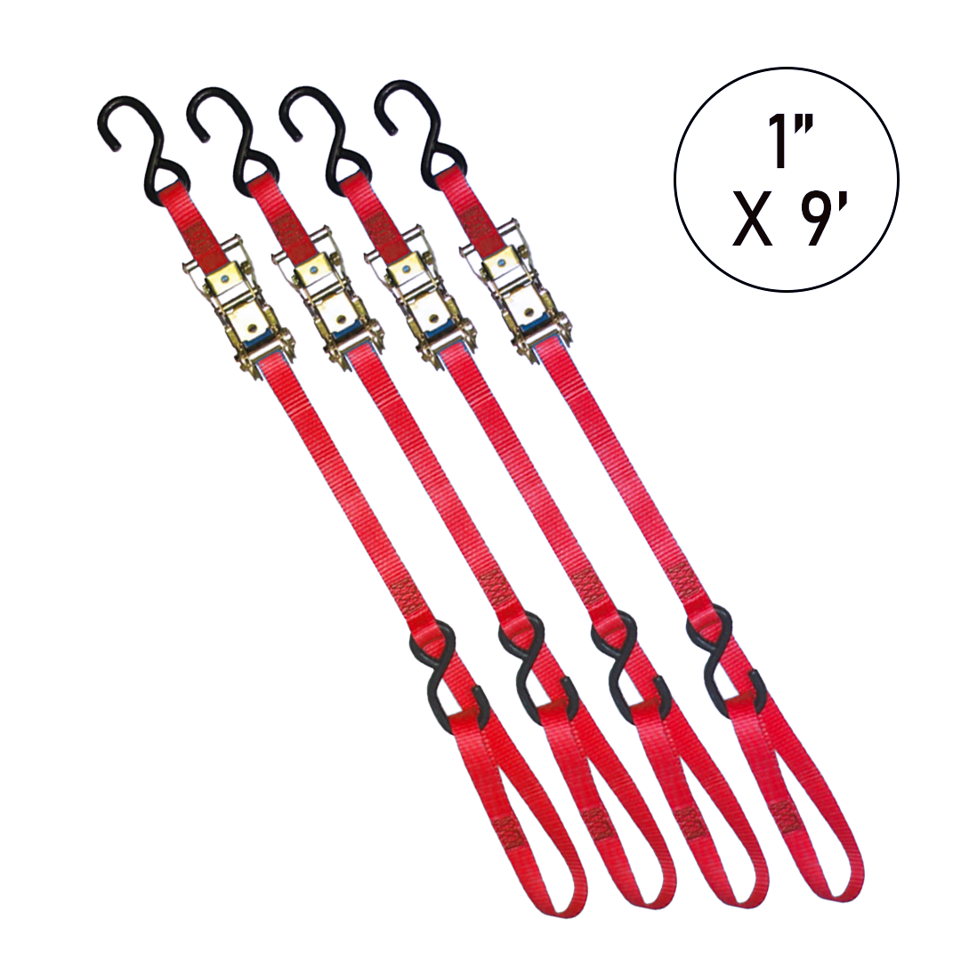 Boxer 1" x 9' Ratchet Tie Down - Enhanced with S Hooks and Loop End, 3000lbs Break Strength, Vibrant Color Options, Crafted with California Confidence