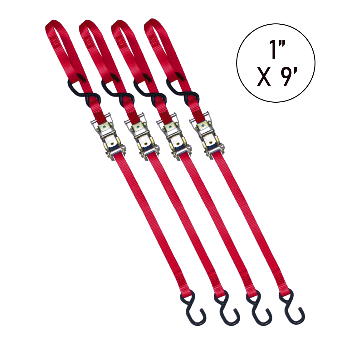 Boxer 1" x 9' Ratchet Tie Down - Motorcycle, ATV, UTV Secure Strapping with S Hooks and Loop End, 3000lbs Break Strength, Vibrant Color Options, Crafted in California for Ultimate Confidence