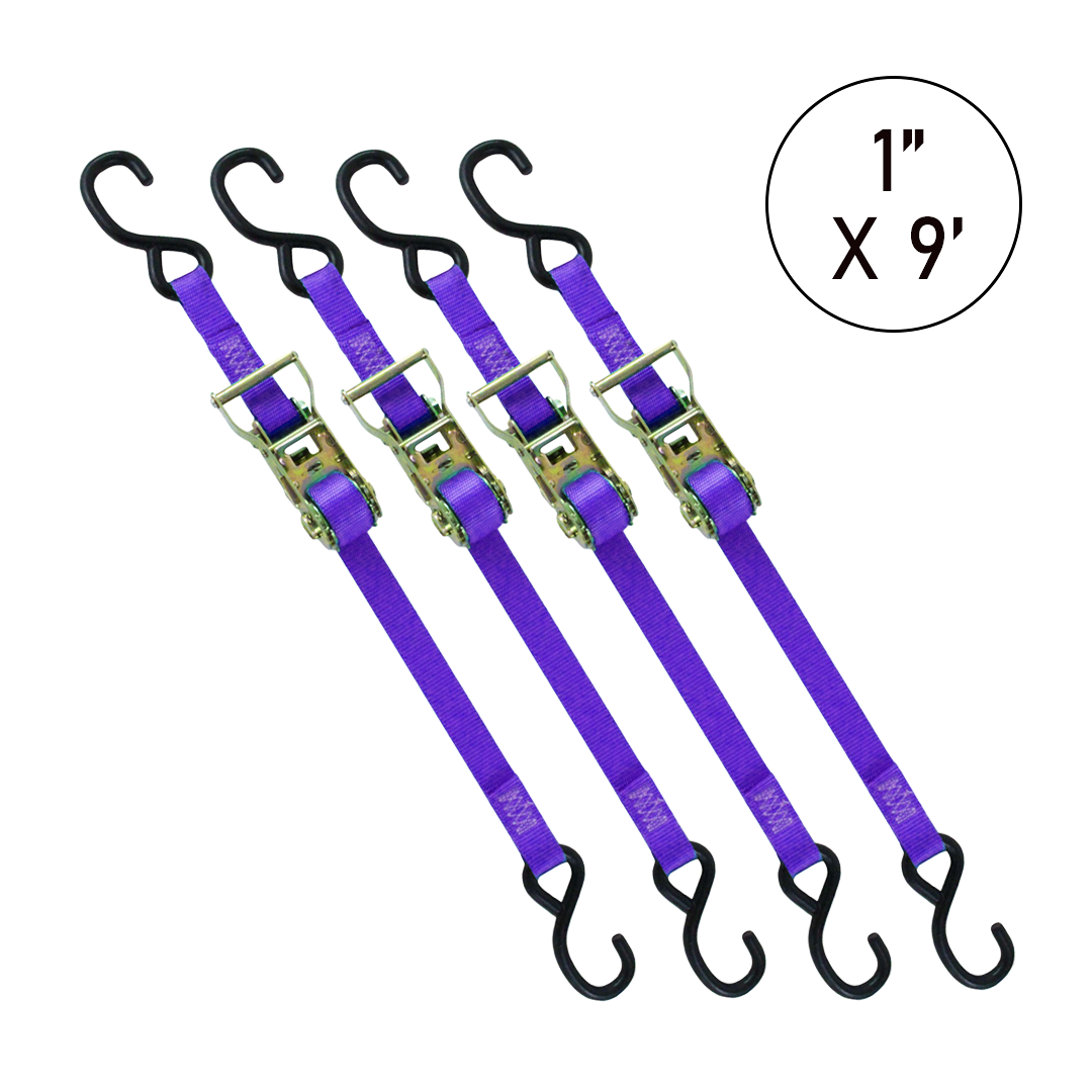 Boxer 1" x 9' Ratchet Tie Down with S Hooks - 3000lb Break Strength, Vibrant Colors Options, California Crafted Confidence