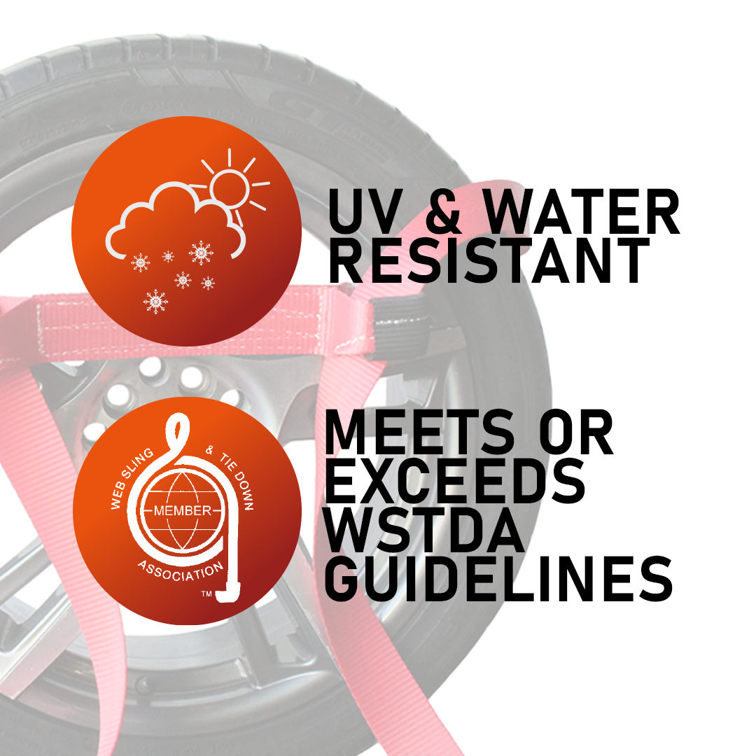 High-Vis Red Auto Tie-Down Strap (2"x16") - 12,000lb Breaking Strength, Set of 4