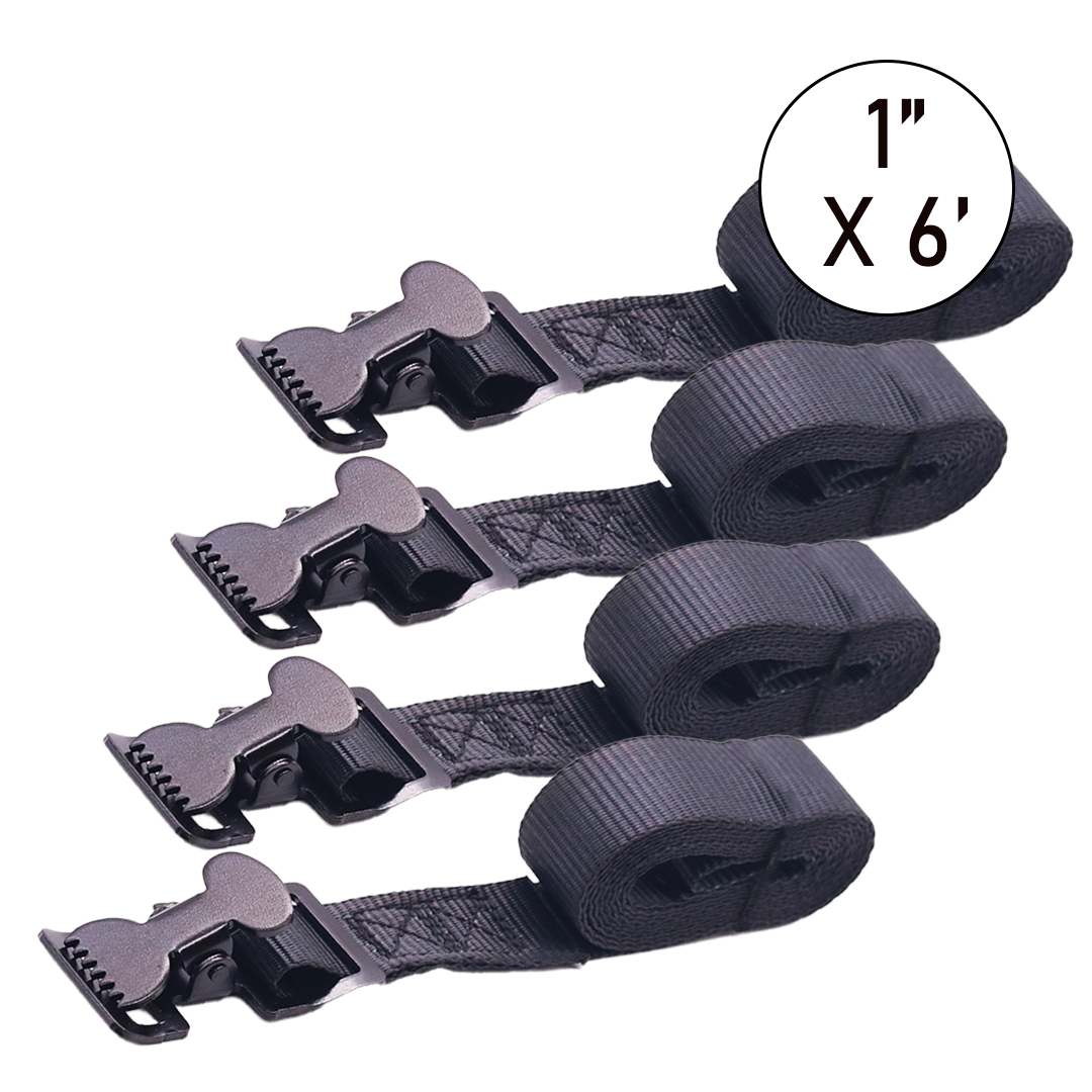 All-Purpose 1" x 6' Utility Black Tie Down with Alligator Clips