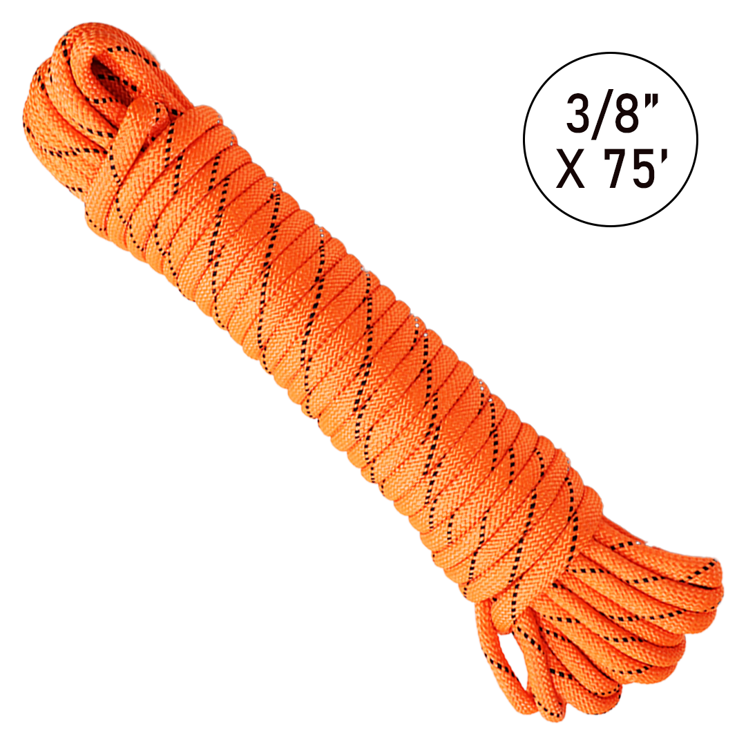 Ultra-Durable 3/8" x 75' Polypropylene Truck Rope: 750 lbs Breaking Strength, 250 lbs Working Load Limit, Diamond Braided Construction