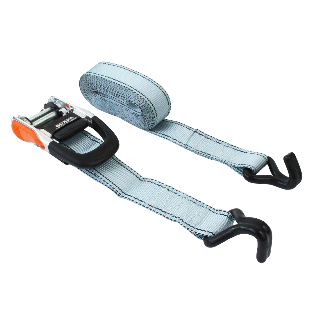 Boxer SwiftSecure Quick Release Ratchet Tie Down with J Hooks (1 1/4" x 16') - 2500 lbs Breaking Strength
