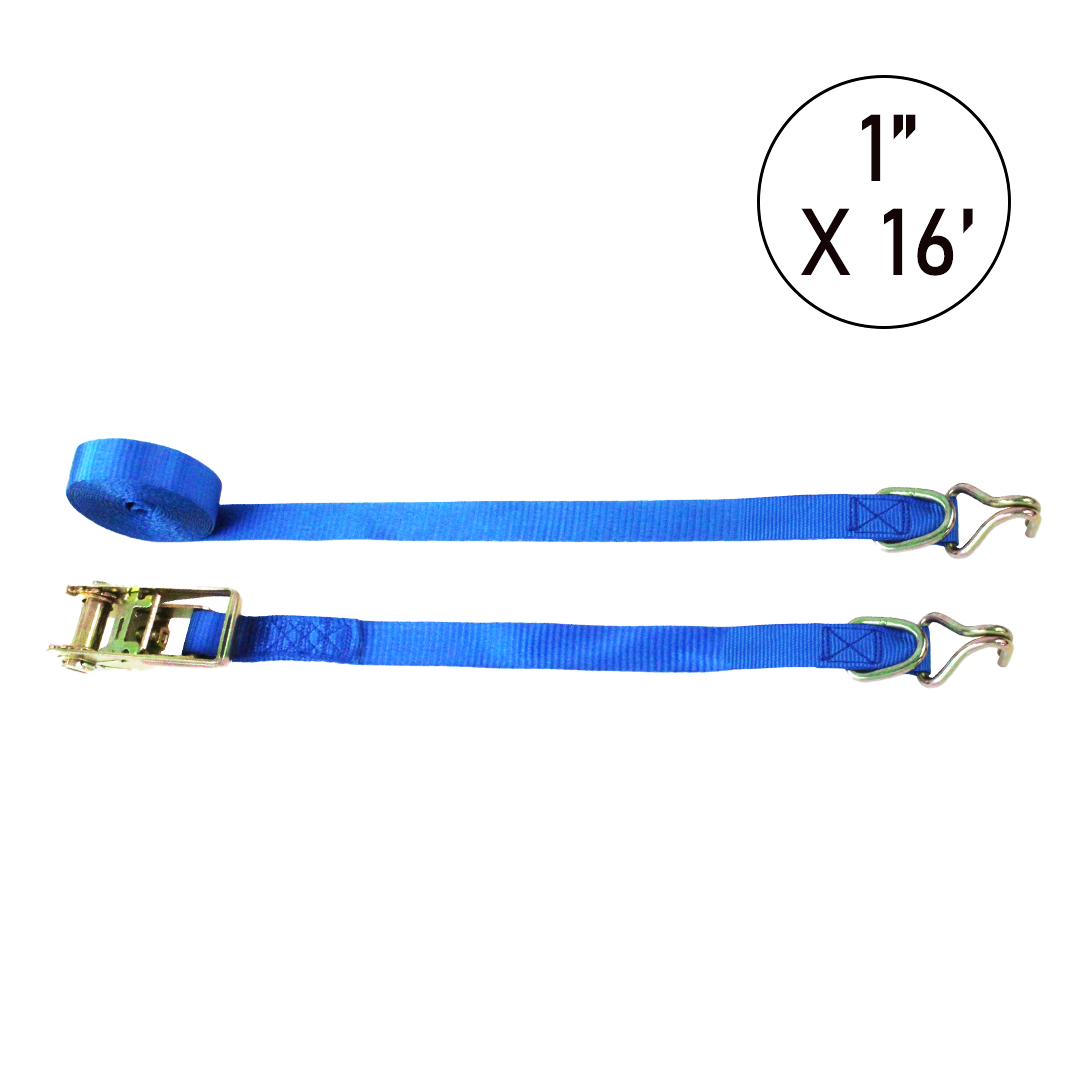 Boxer Dual Strength 1" x 16' Ratchet Tie Down with an Additional D Ring for Enhanced Load Security - 2500 lbs Breaking Strength