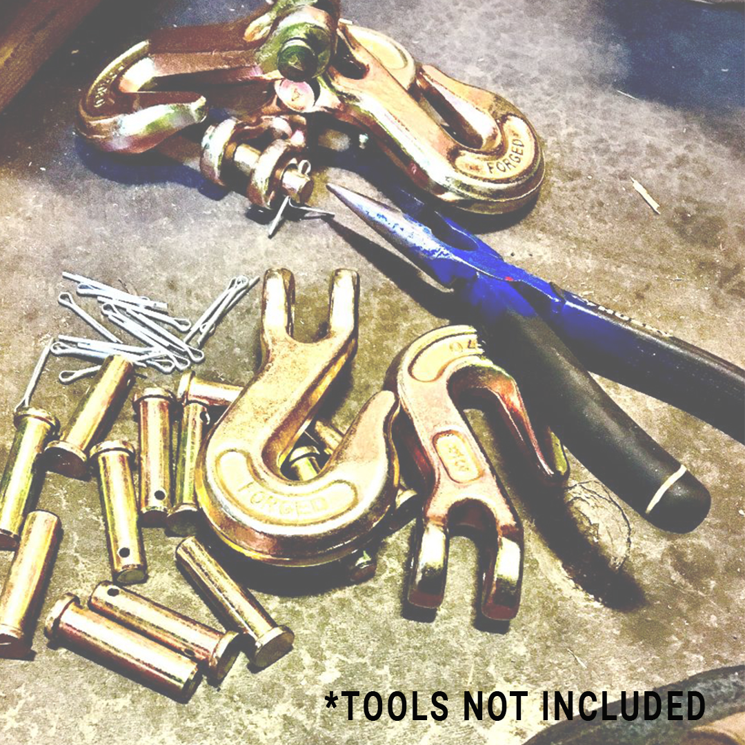 Heavy-Duty 3/8" Forged Clevis Hook with Safety Latch: Grade 70 Steel, Yellow Chrome Finish, 4x Breaking Strength