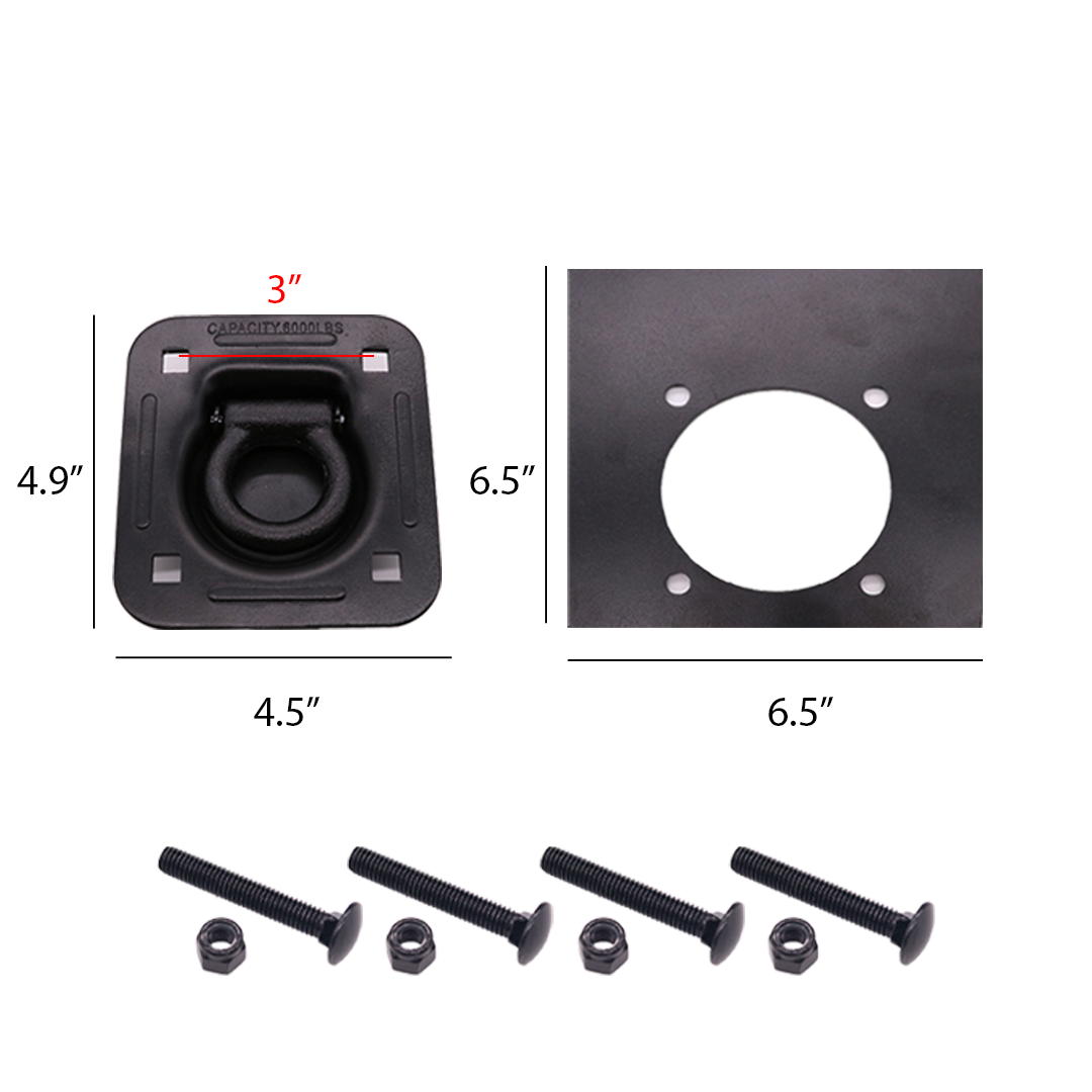 Secure Cargo with Ease: Recessed Pan D-Ring Floor Mounts (4 Pack) with Backing Plates & Hardware