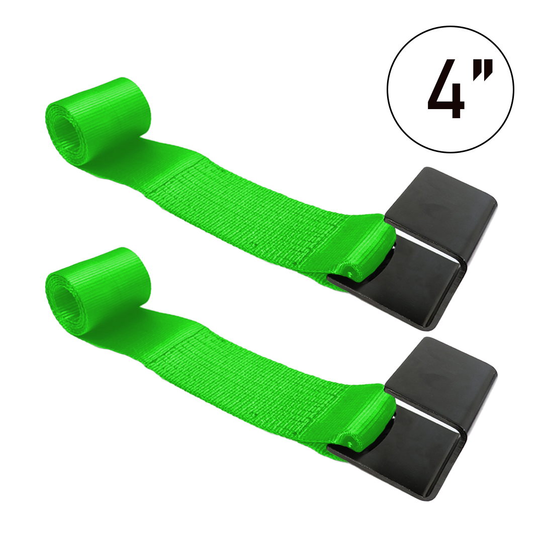 4" x 5' Roll-Off Container Straps with Extra Large Flat Hook - DOT Compliant for Container Securement - 2 Pack
