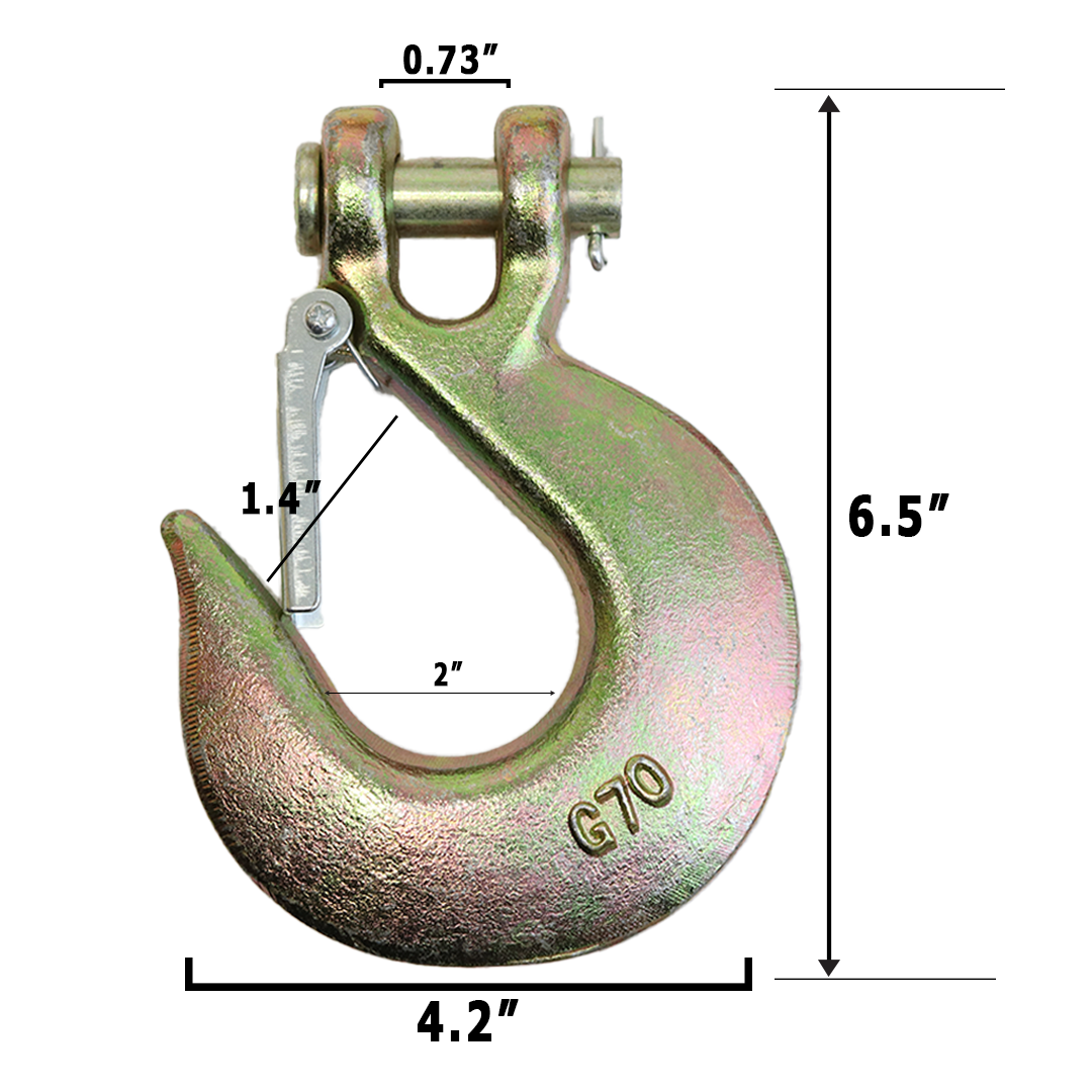 Heavy-Duty 1/2" Forged Clevis Hook with Safety Latch: Grade 70 Steel, Yellow Chrome Finish, 4x Breaking Strength