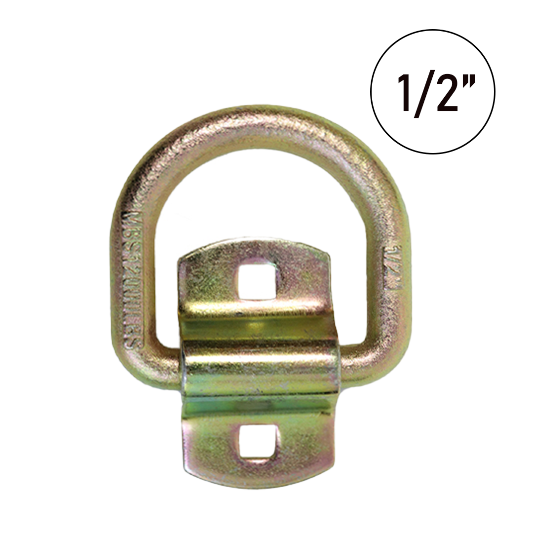 Heavy Duty 1/2" Forged Lashing D Ring with Bolt-On Mounting Bracket in Yellow Chrome