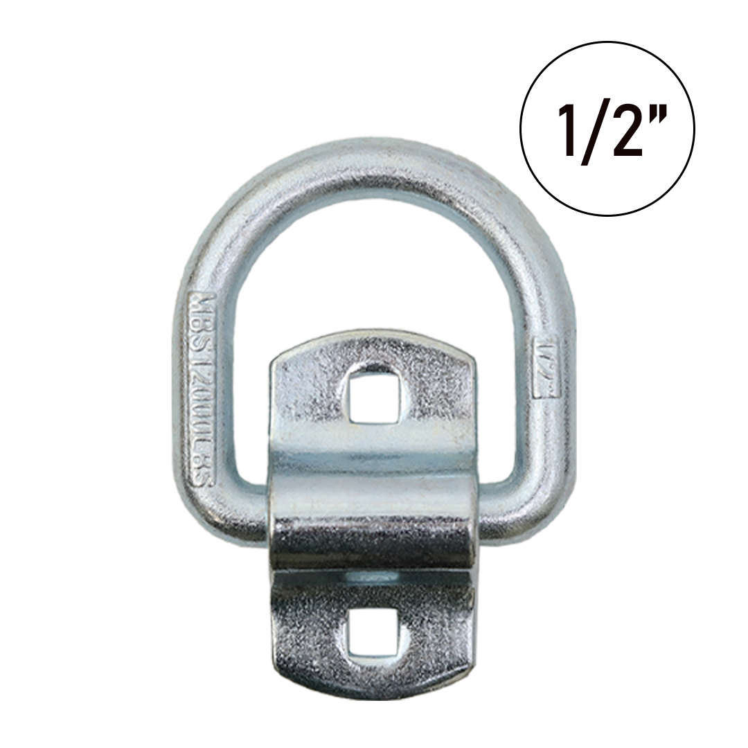 Heavy Duty 1/2" Forged Lashing D Ring with Bolt-On Mounting Bracket in Zinc Plated Steel