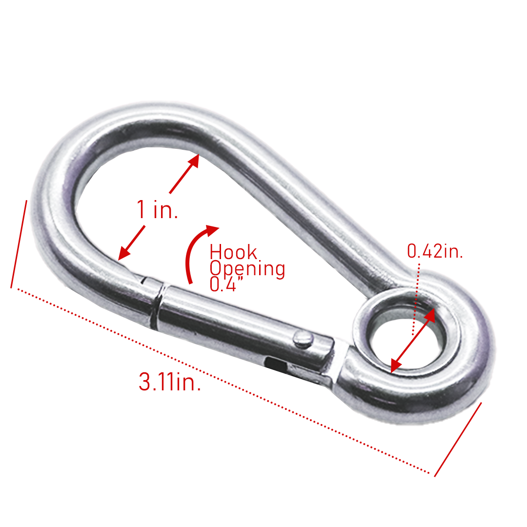 Stainless Steel 1" Carabiner Snap Hooks - 750 lbs. Breaking Strength