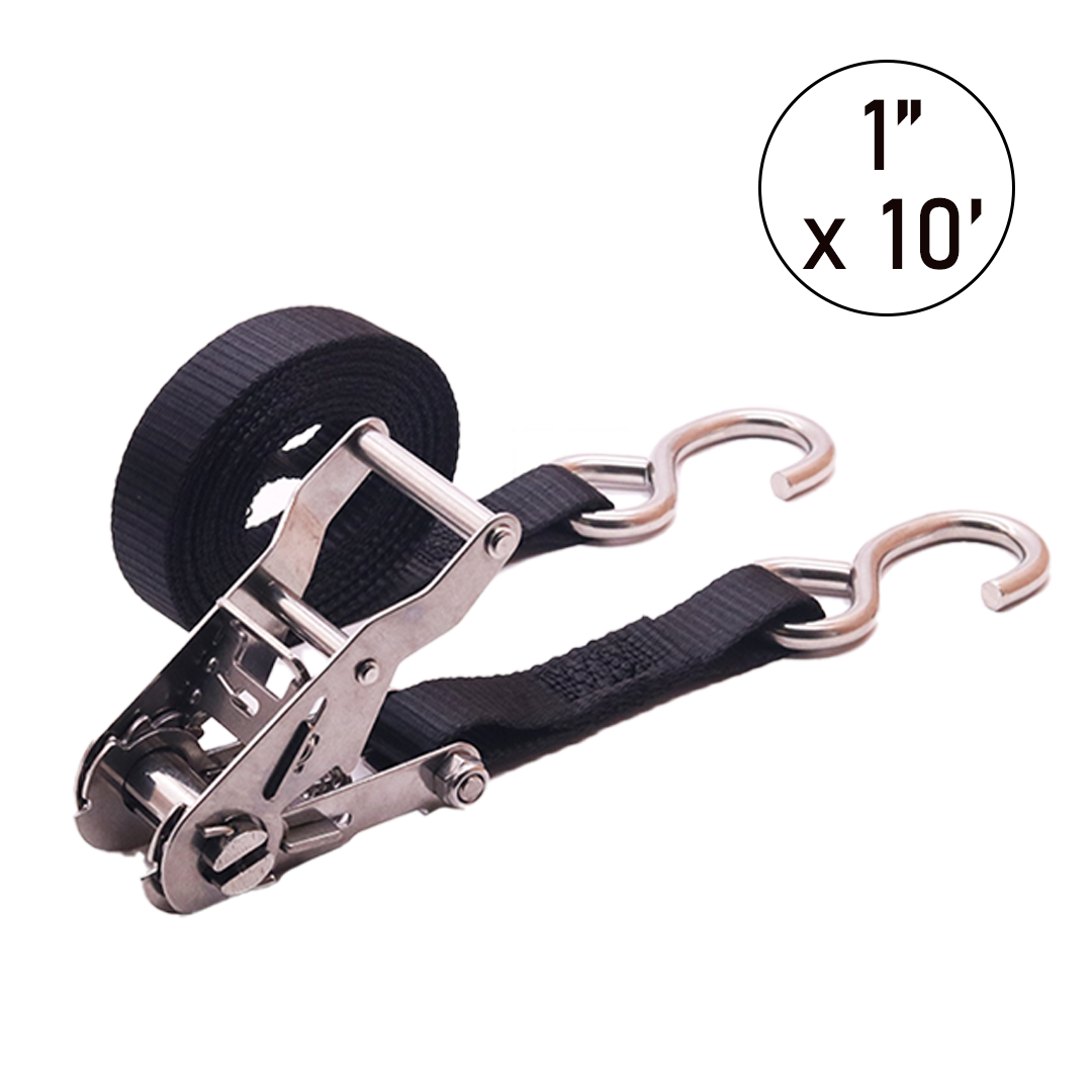 1" x 10' Stainless Steel Ratchet Strap with S-Hooks, 770 lbs. Breaking Strength