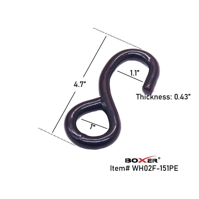 1" Heavy Duty S Hook - 3,300 lbs Breaking Strength, 1,100 lbs WLL, Full PE Coated Tie Down Hook