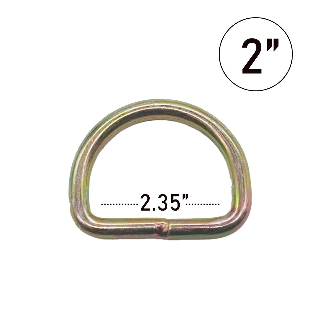 2 Inch Heavy Duty D-Rings - 6,600 lbs Breaking Strength, Welded, Heat-Treated, Yellow Chrome, Truck Tie-Down, Towing, Recovery