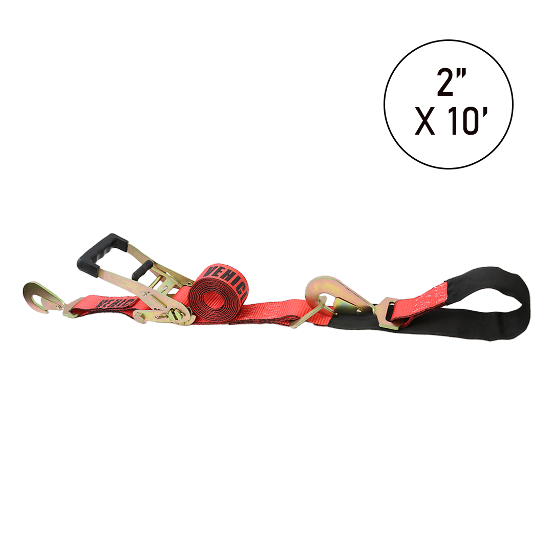 Boxer Ultimate SecureDrive: Premium Heavy-Duty Tie-Back Style Car Tie Down for Unrivaled Stability and Safety - 10,000 lbs Break Strength, Featuring 2” x 9.5' Vibrant Red Strap with Twist Snap Hooks