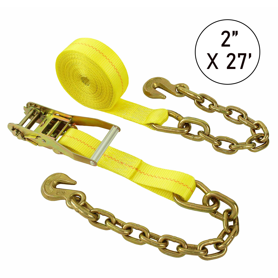 Boxer Heavy Duty 2" Ratchet Strap with Chain Hooks - 10,000 lbs Load Capacity