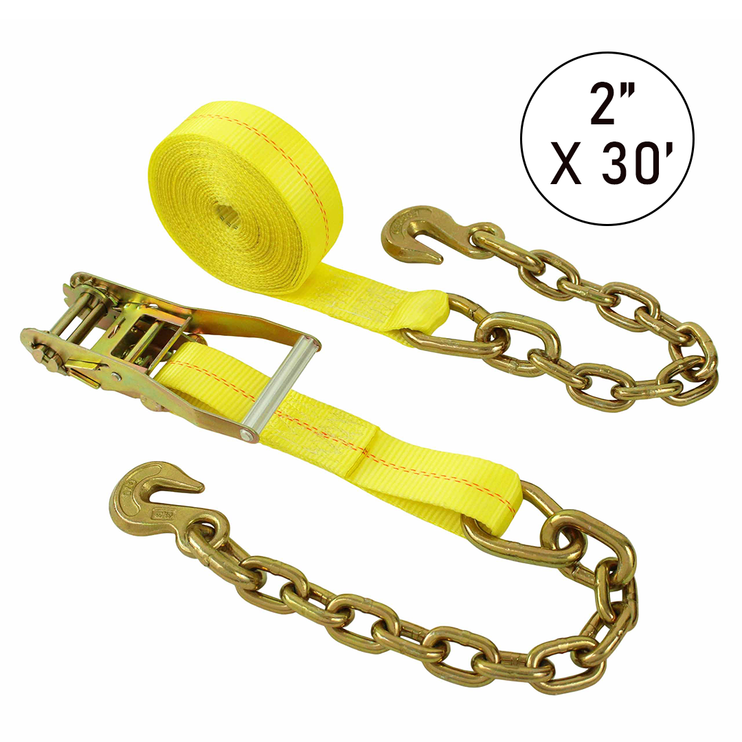 Boxer Heavy Duty 2" Ratchet Strap with Chain Hooks - 10,000 lbs Load Capacity