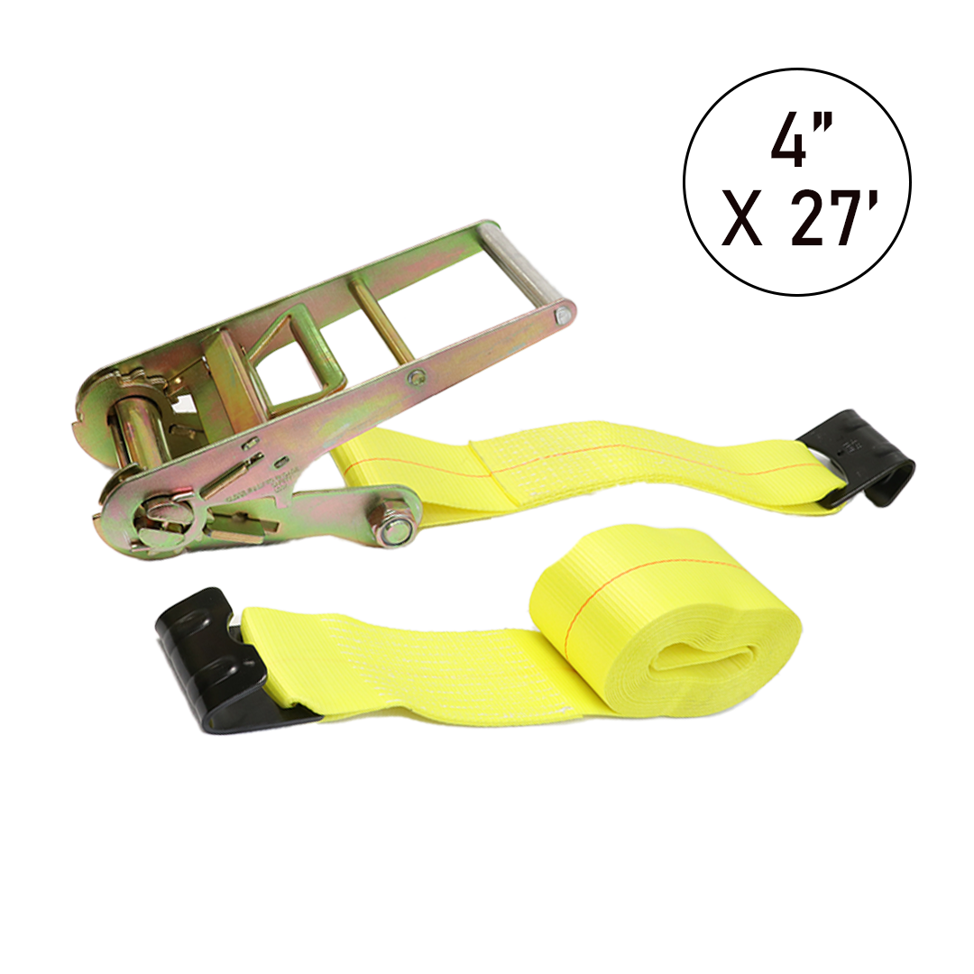 Boxer 4" x 27' Heavy-Duty Ratchet Tie Down with Flat Hooks - 15,000 lbs Breaking Strength