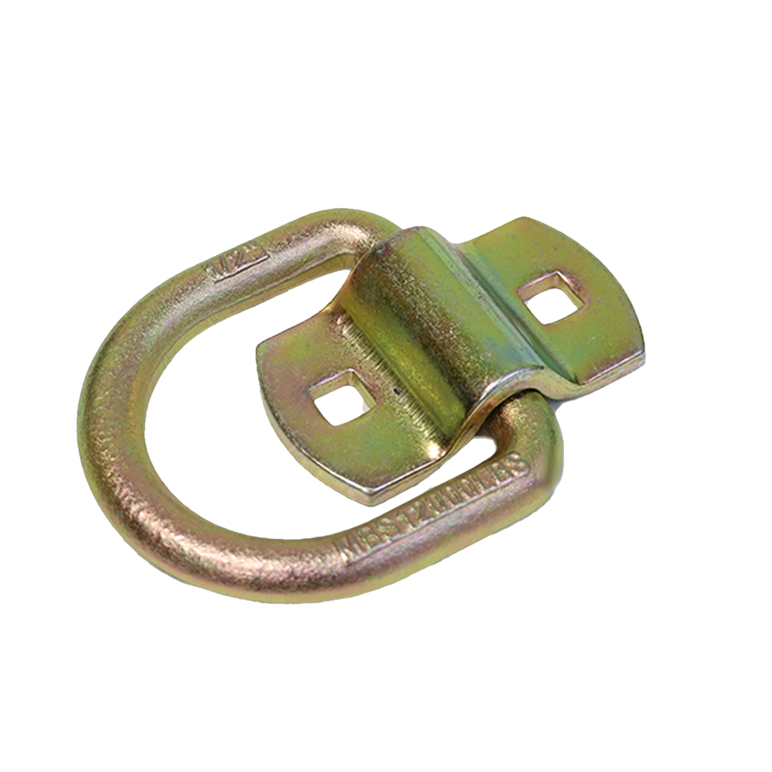 Heavy Duty 1/2" Forged Lashing D Ring with Bolt-On Mounting Bracket in Yellow Chrome