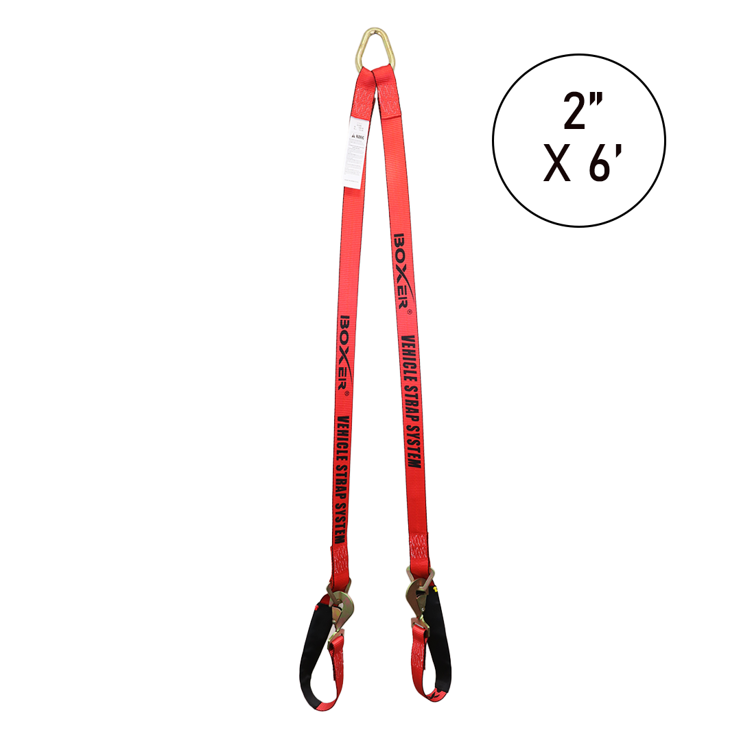 Boxer ProLink Axle Precision 2" x 6' V-Bridle Tow Straps with Snap Hooks & Advanced Tie-Back System Tire Holder in Rouge