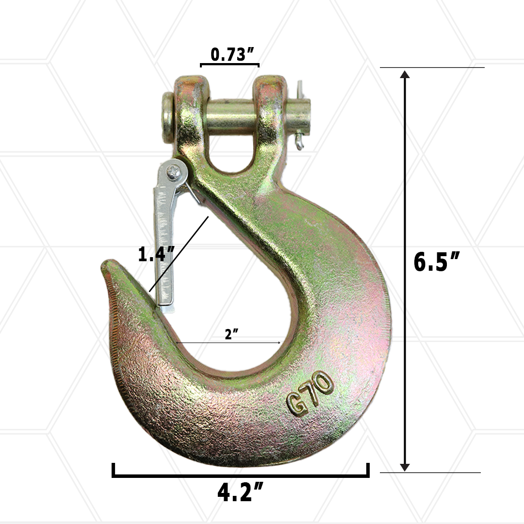 Heavy-Duty Clevis Hook with Safety Latch: Grade 70 Steel, Yellow Chrome Finish, 4x Breaking Strength