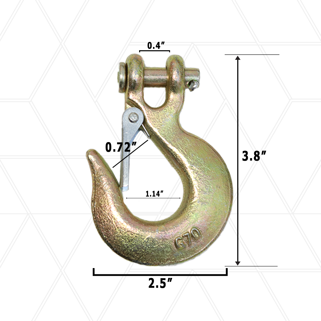 Heavy-Duty Clevis Hook with Safety Latch: Grade 70 Steel, Yellow Chrome Finish, 4x Breaking Strength