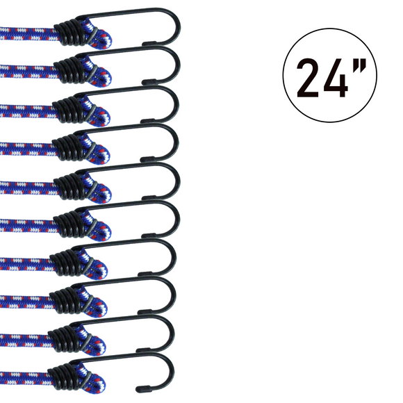 10-Piece 8mm Bungee Cord Set with Steel Core Hooks