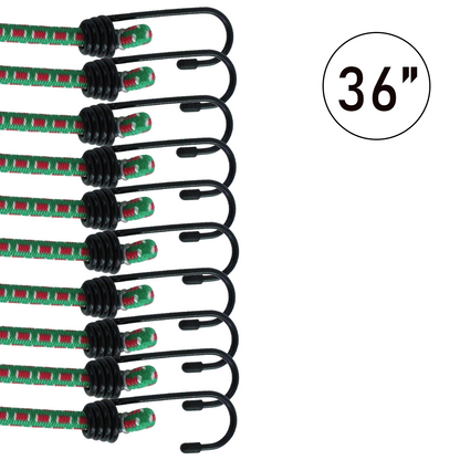 10-Piece 8mm Bungee Cord Set with Steel Core Hooks