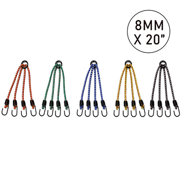 5-Pack 4-Arm Light-Duty Spider Bungee Cord Sets – 8 mm x 20 in. with Steel-Core Hooks, Assorted Colors