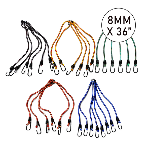5-Pack 6-Arm Spider Bungee Cord Sets – 8 mm x 36 in. with Steel-Core Hooks, Assorted Colors