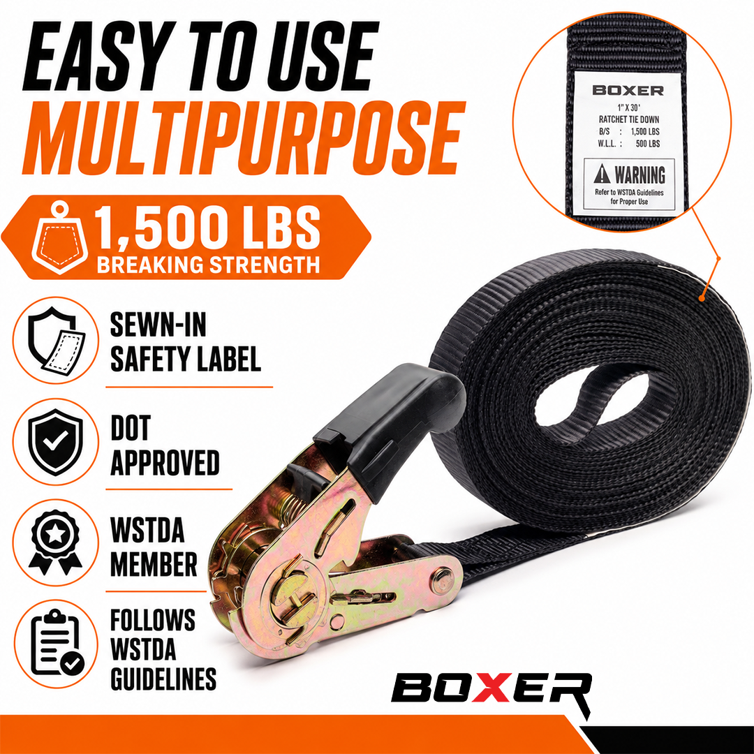 1” Rubber Handle Ratchet Endless Tie Down Straps - 1,500 lbs Break Strength – Available in 10’, 20’ & 30’ Lengths