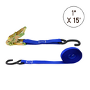 Boxer ProForce 1" x 15' Heavy Duty Ratchet Tie Down - 3,000 lbs Breaking Strength, Vinyl-Coated S Hooks, Dynamic Blue-1