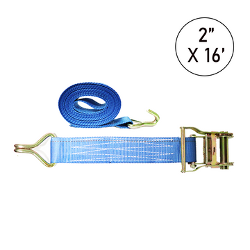 Boxer BlueGuard 2" x 16' Ratchet Strap - Heavy-Duty J Hooks - 4,400 lb BS - Wide Handle - Available as Single or 8-Piece Pro-Bundle Kit