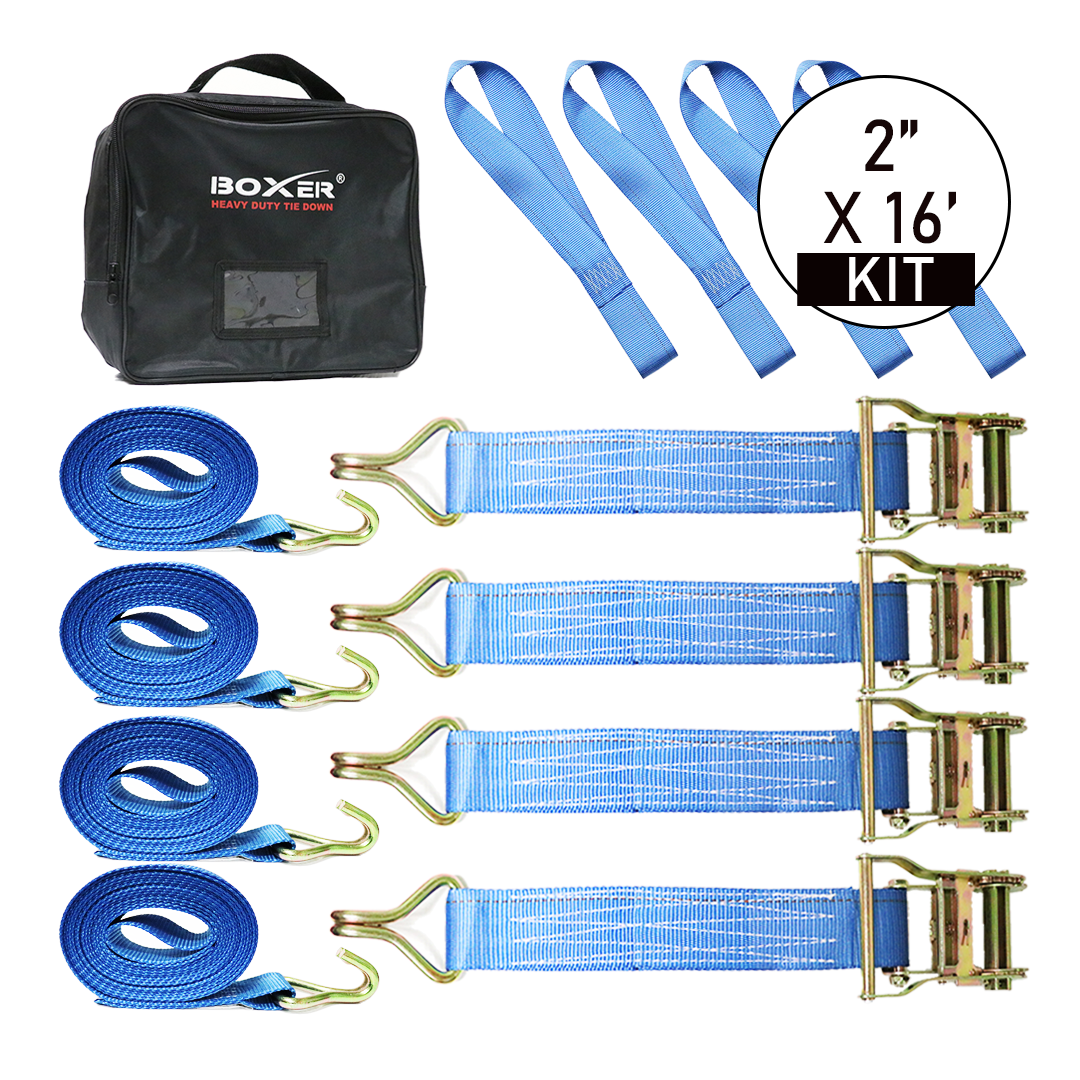 Boxer BlueGuard 2" x 16' Ratchet Strap with J Hooks - 4400 lbs Breaking Strength