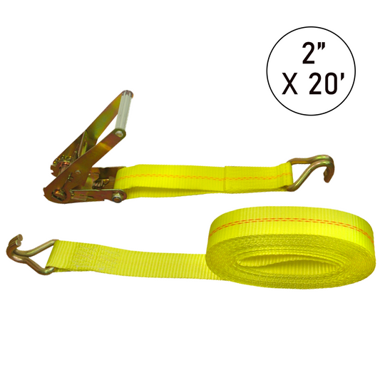 Boxer 2" x 20' Ratchet Strap with Wide Handle and Twin J Hooks - 10,000 lbs Load Capacity