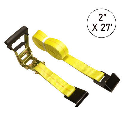 Boxer 2" x 27' Ratchet Strap with Flat Hooks and Ergonomic Rubber Coated Handle