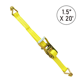 Boxer 1.5" x 20' Heavy-Duty Ratchet Strap - 5,000 lb BS - Yellow Polyester Webbing - Double J-Hooks - High-Leverage Wide Handle - Industrial Grade