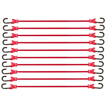 10-Piece Set of 9mm Elastic Cords with Durable Plastic-Coated Metal Hooks