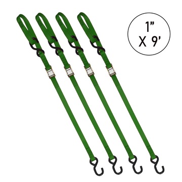Buy green Boxer 1" x 9' Cam Buckle Tie Down - Motorcycle, ATV, UTV Secure Strapping with S Hooks and Loop End, 1500lbs Break Strength, Vibrant Color Options, Crafted in California for Ultimate Confidence